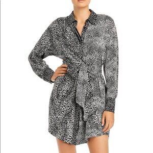 Alice + Olivia Jodie Collared Shirt Dress With Waist Tie In White/Black Size 8